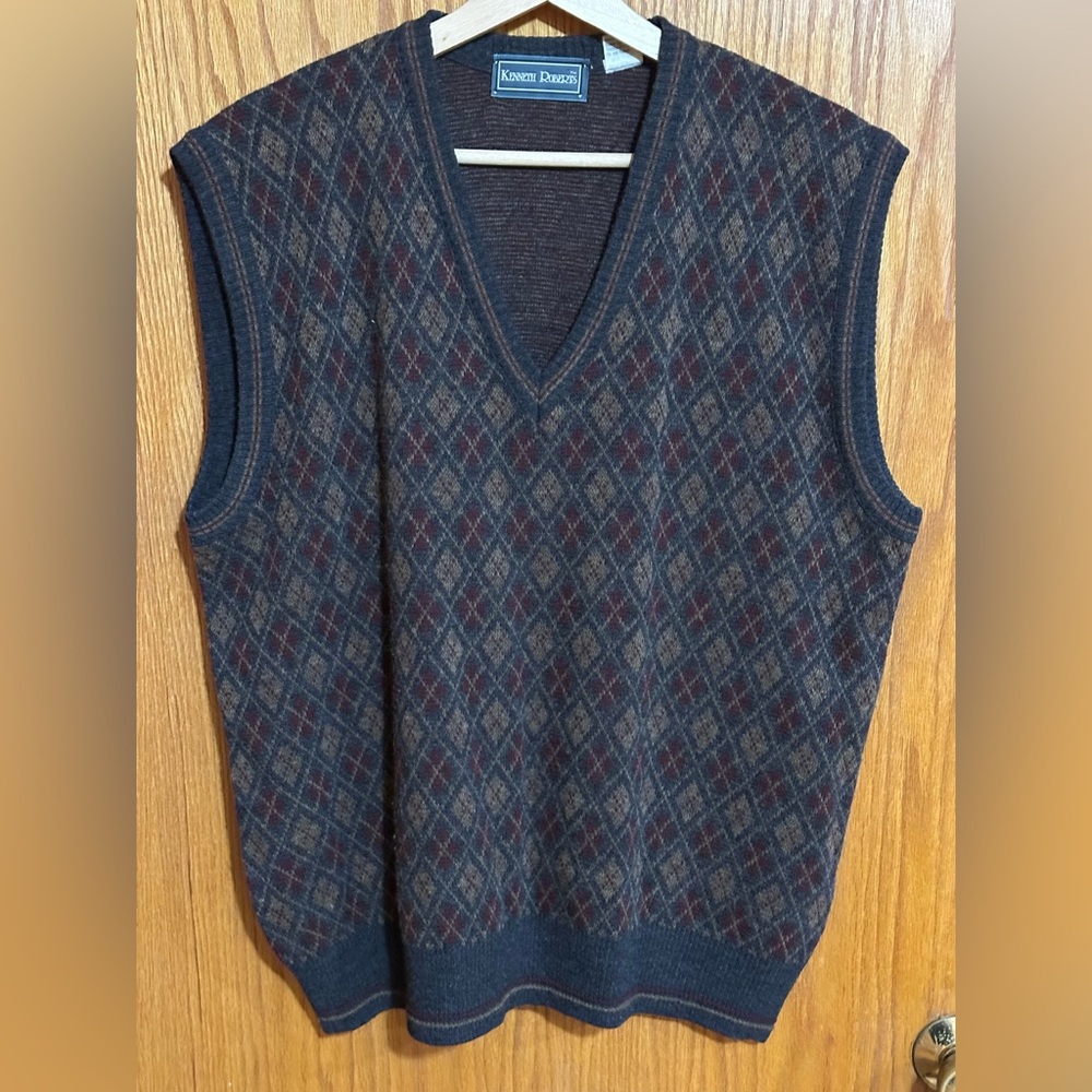 Kenneth Roberts sz XL Men's Brown Argyle Sweater Vest wool‎ blend AB